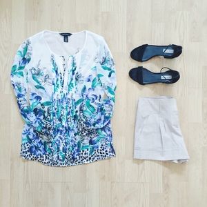 WHBM Pleated Botanical Blouse | Size 0